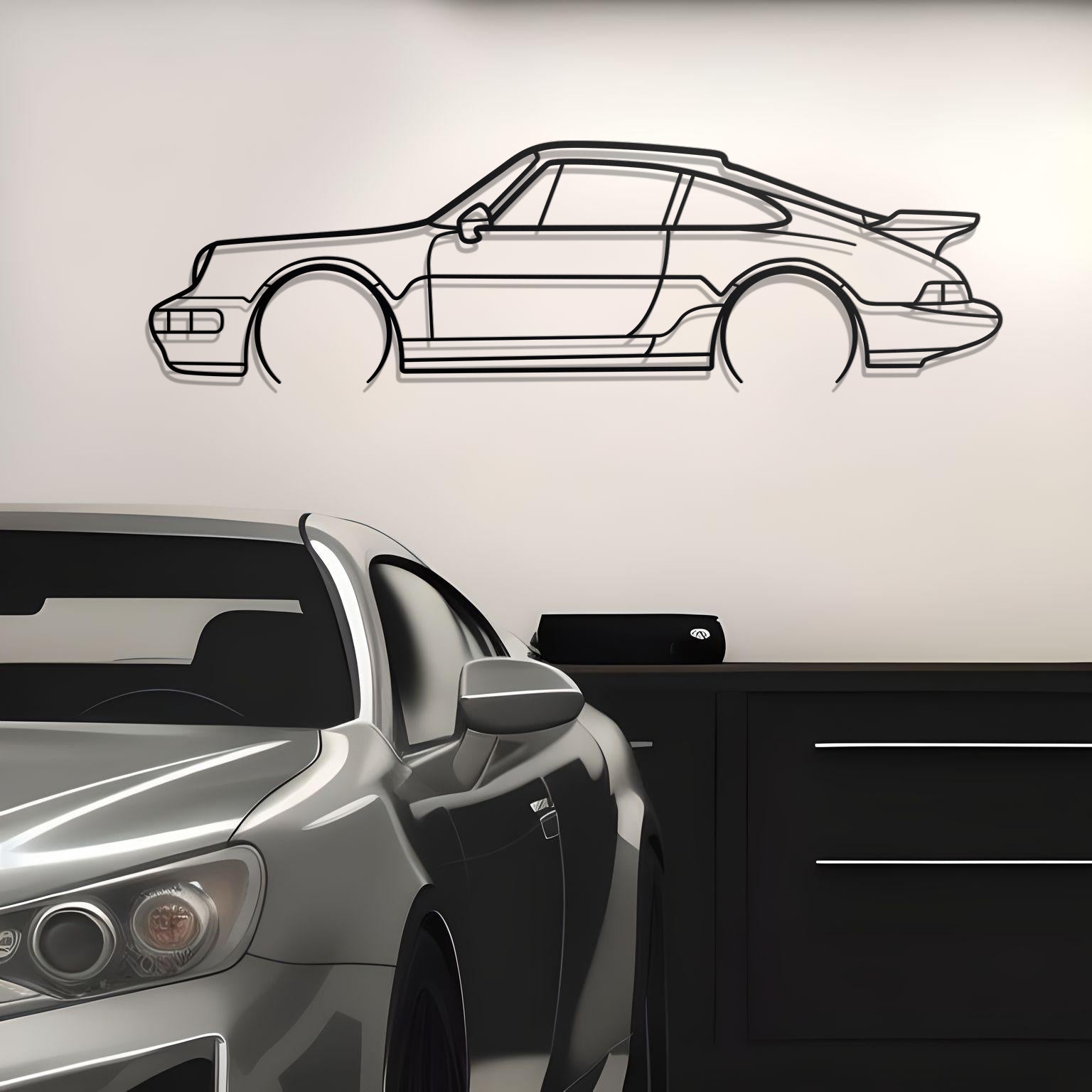 1994 Porsche 911 (964) Carrera Detailed Silhouette Metal Wall Art