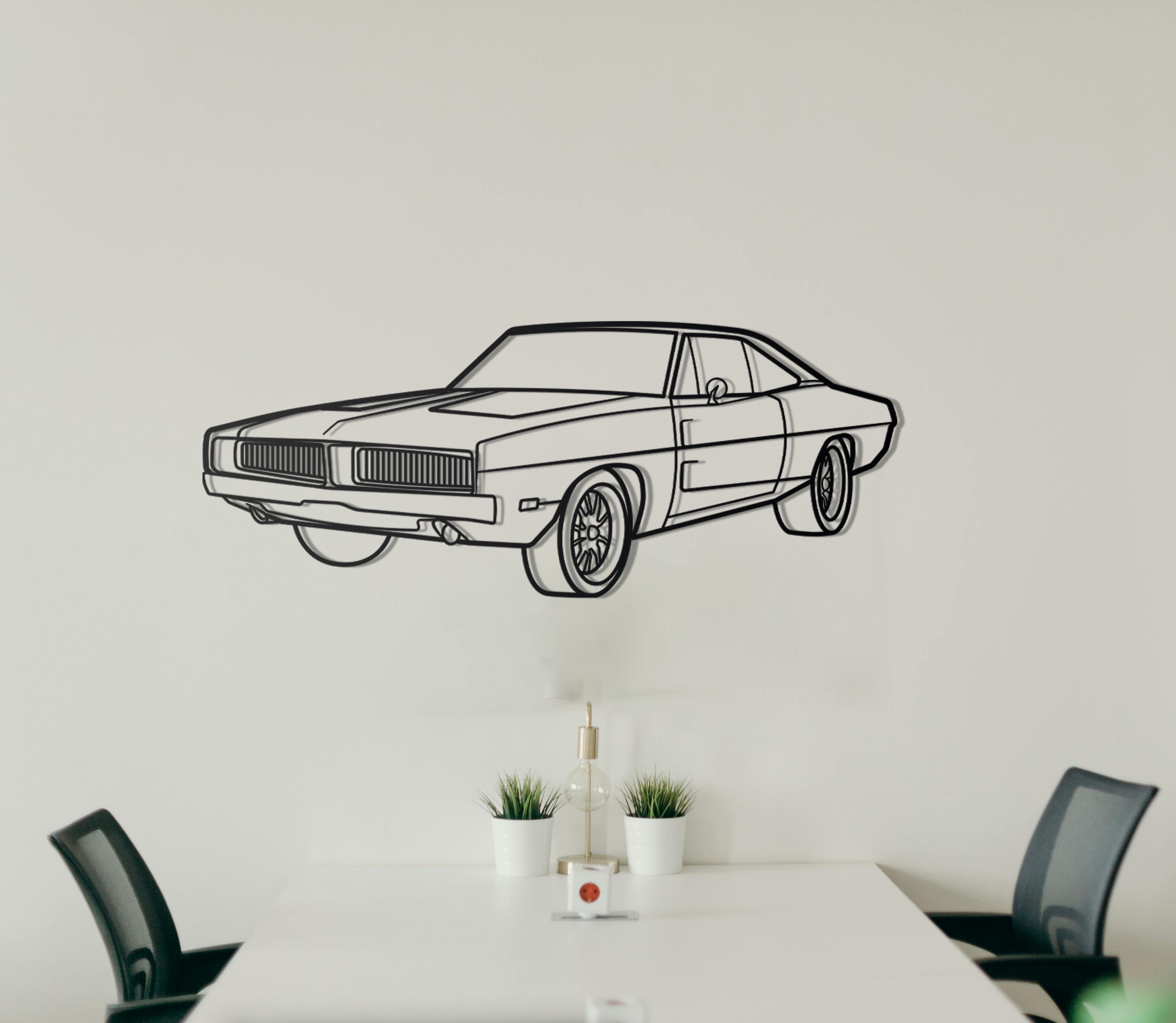 1969 Dodge Charger Diagonal Detailed Metal Silhouette