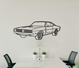 1969 Dodge Charger Diagonal Detailed Metal Silhouette