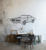 1969 Dodge Charger Diagonal Detailed Metal Silhouette