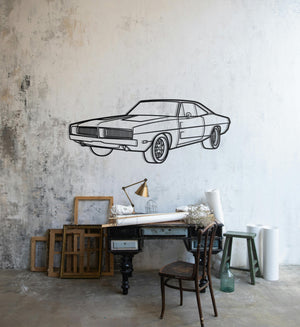 1969 Dodge Charger Diagonal Detailed Metal Silhouette