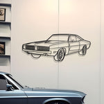 1969 Dodge Charger Diagonal Detailed Metal Silhouette