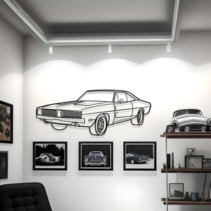 1969 Dodge Charger Diagonal Detailed Metal Silhouette
