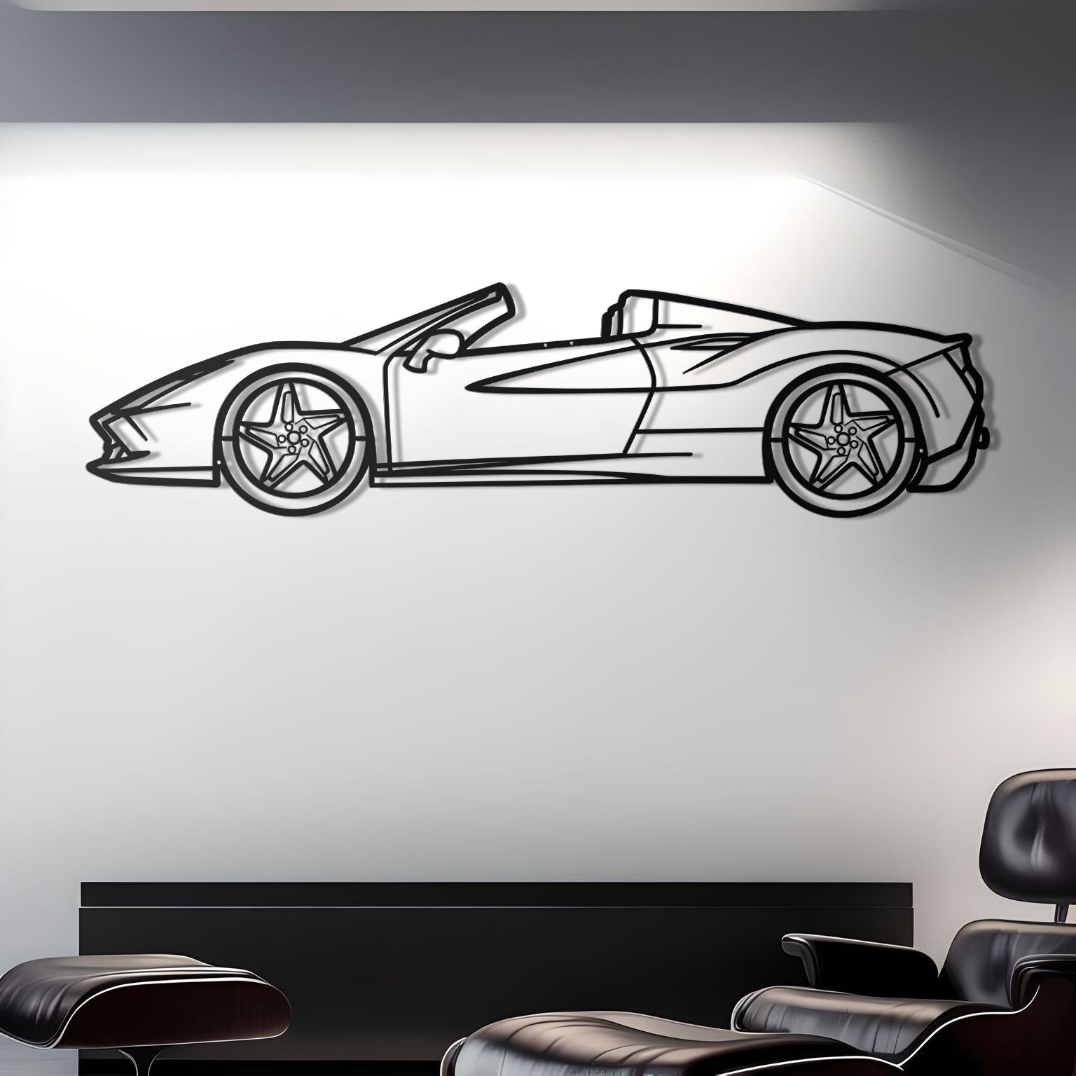 2020 Ferrari F8 Spider Detailed Silhouette Metal Wall Decor