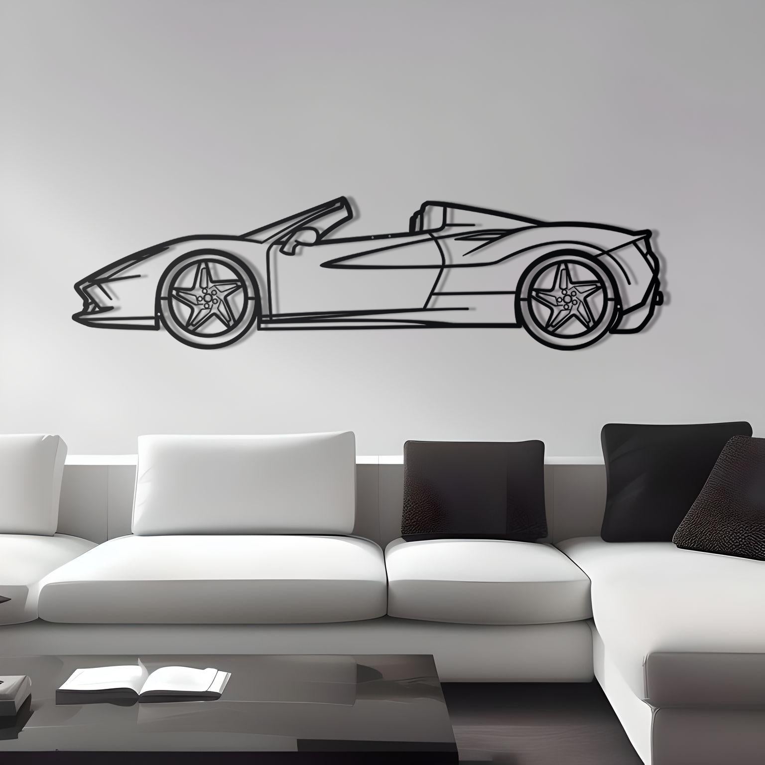 2020 Ferrari F8 Spider Detailed Silhouette Metal Wall Decor