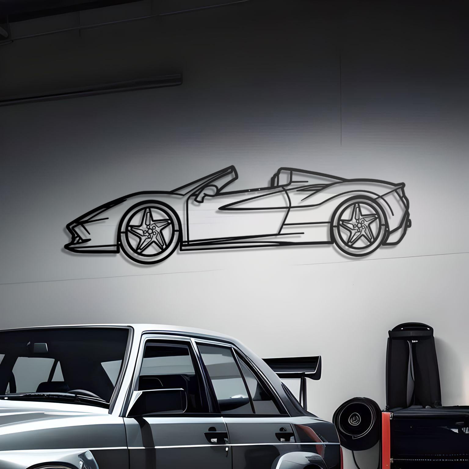 2020 Ferrari F8 Spider Detailed Silhouette Metal Wall Decor