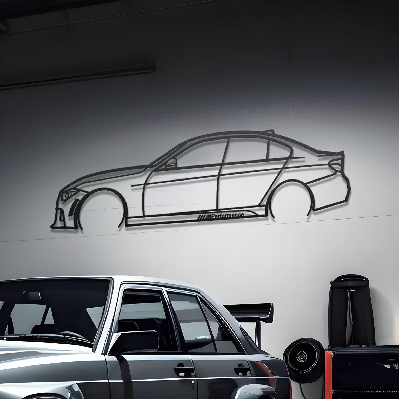 2017 BMW 340i M Detailed Metal Car Silhouette