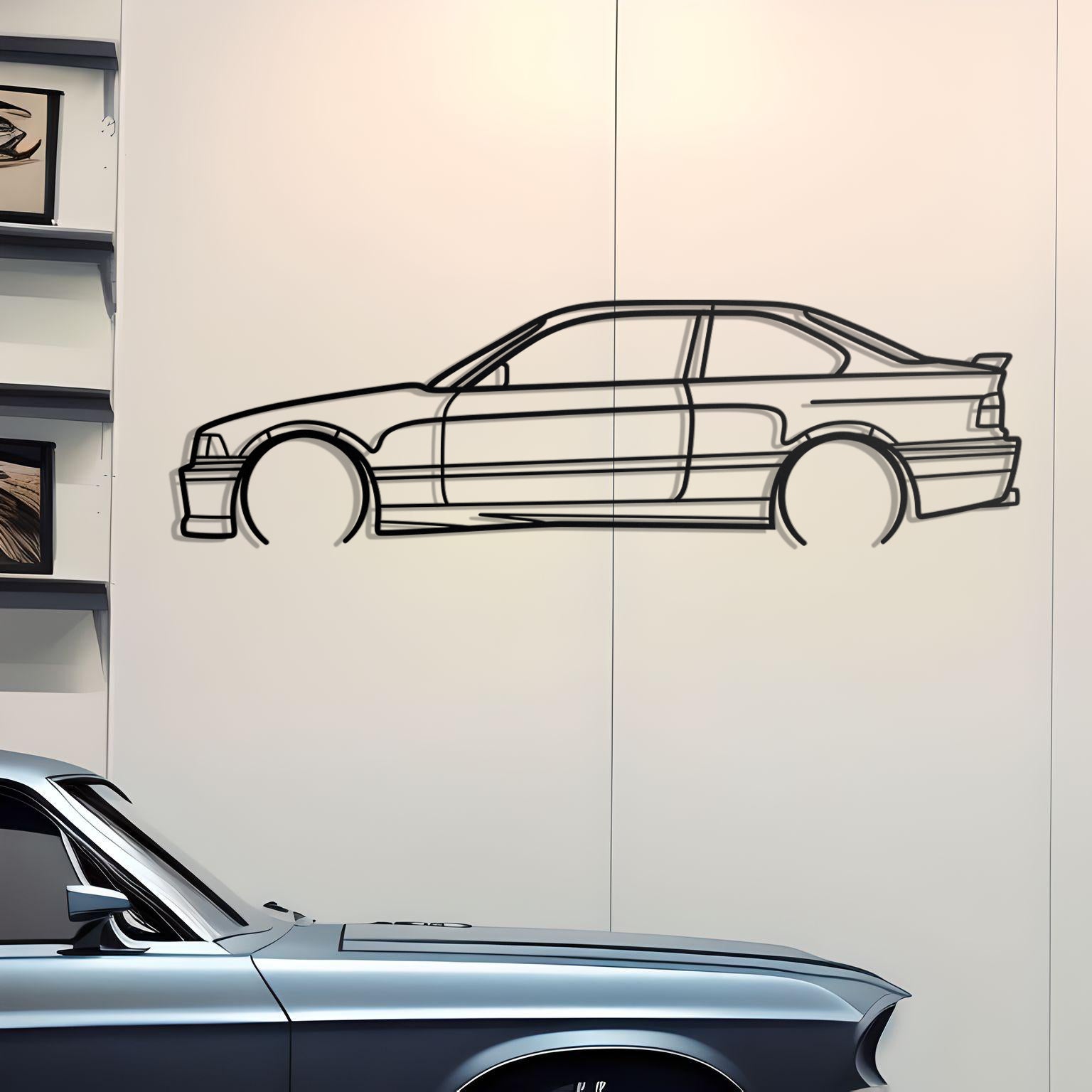 1990 BMW E36 M3 Detailed Metal Car Silhouette