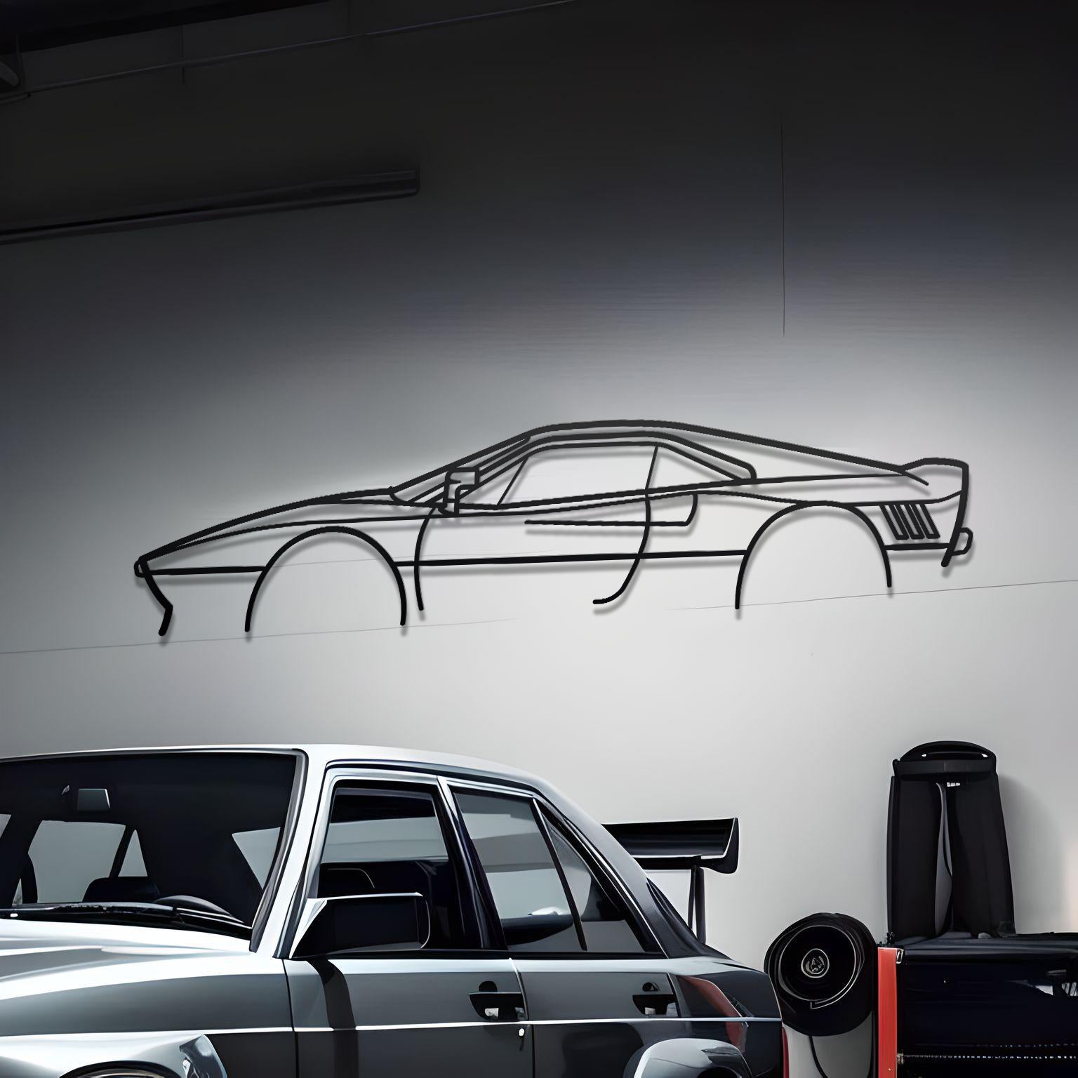 Ferrari 288 GTO Detailed Metal Car Silhouette