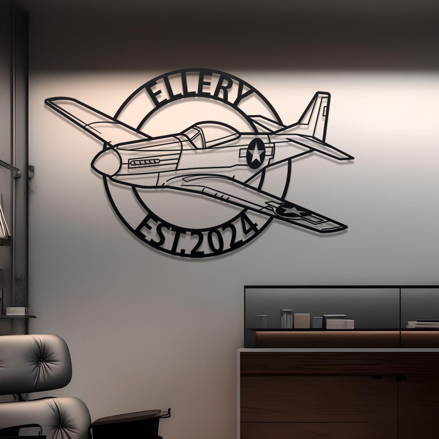 P-51 Mustang Custom Detailed Metal Plane Silhouette