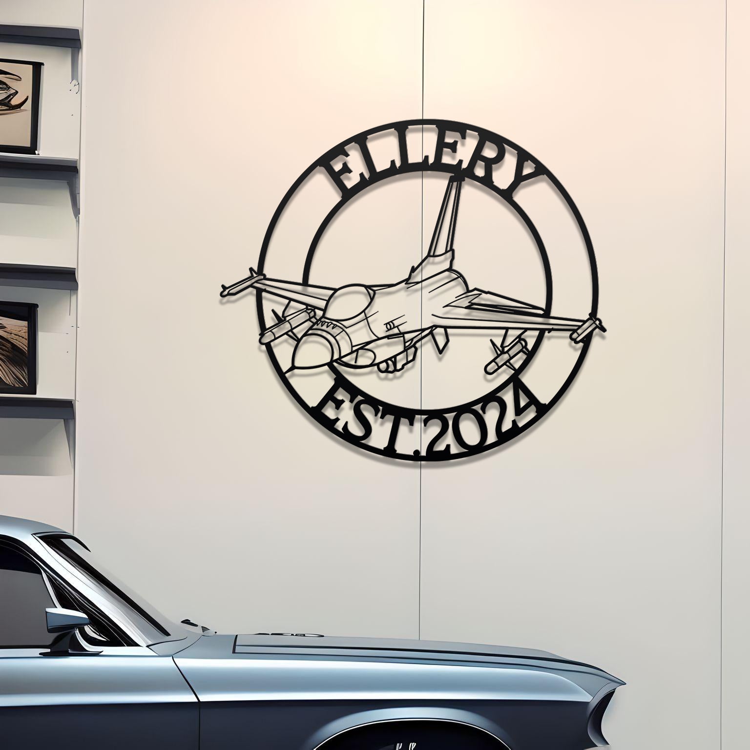 F-16 Custom Name Metal Plane Wall Decor