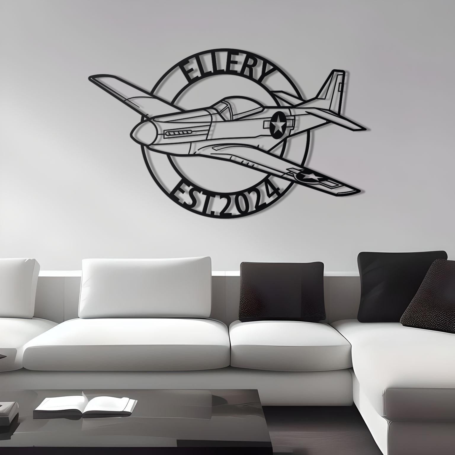 P-51 Mustang Custom Detailed Metal Plane Silhouette